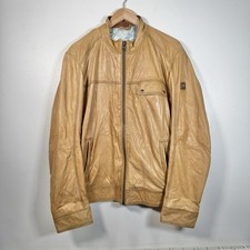 Hugo Boss Orange Tan Leather Jacket Men’s Large Size 52 / 42R Zip Front Casual
