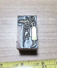 Vintage Letterpress Printing Block Woman Secretary Filing Cabinet File