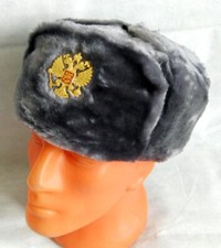 Russian Hat Ushanka Faux Fur Cossack Trapper & Army Eagle Badge - Silver Grey