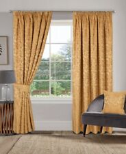 1 Pair Buckingham Jacquard Damask Lined Pencil Pleat Tape Top Curtains