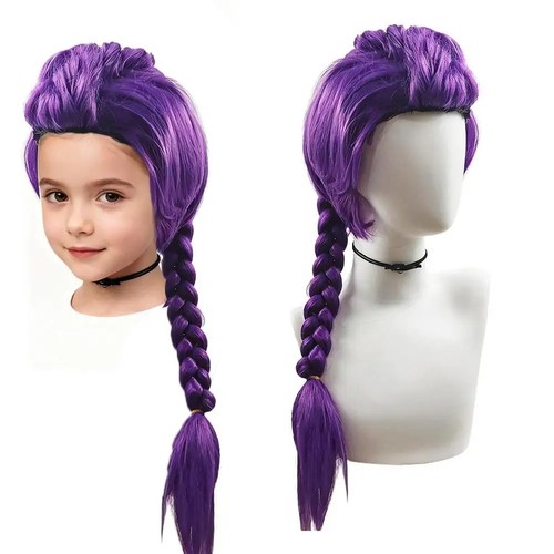 Kids purple long braid - braid, wig