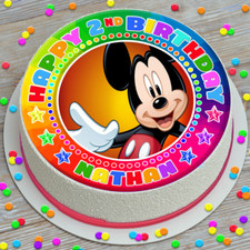 MICKEY MOUSE BIRTHDAY PERSONALISED EDIBLE CAKE TOPPER & CUPCAKE TOPPERS IV341