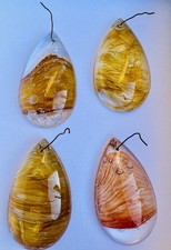 VINTAGE FRENCH CHANDELIER GLASS, TEAR DROPS x 4 IN GOLD TONES 