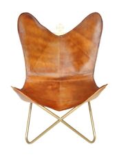 Home Garden Lounge Accent Buff Leather Butterfly Chair With Iron Folding Frame