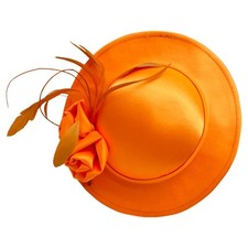 Women Satin Hatinator Wedding Rose Feather Flower Hat Prom Day Royal Ascot Races