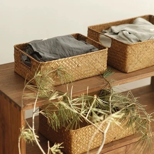 Woven seagrass basket natural - woven,