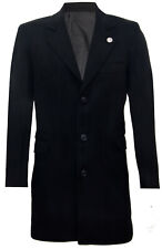 Mens 3/4 Long Black Wool Crombie Overcoat Jacket Peaky Blinders Slim Fit Coat