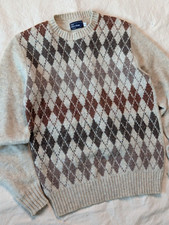 JCPenny Vintage 80s Men's Shetland Wool Argyle Earth Tones Knit Sweater / Med