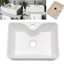 Large Bathroom Counter Top Ceramic Wash Basin Cloakroom Sink Rectangular White