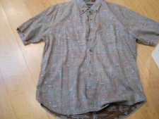 REYN SPOONER LINEN BLEND  SHIRT XL Brown blue SAIL BOAT YACHT FLAG HAWAIIAN
