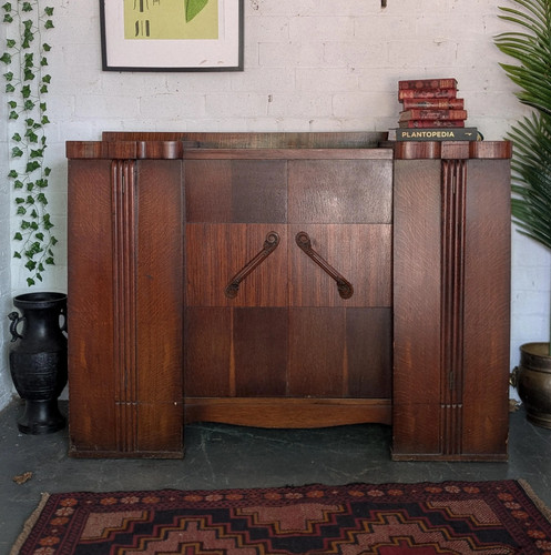 Art deco oak sideboard cabinet - oak,