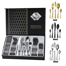 30x CUTLERY DINNER SET STAINLESS STEEL METAL STAND RACK FORKS TEA SPOONS POLISH