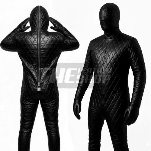 Quilted leather bondage suit - leather,