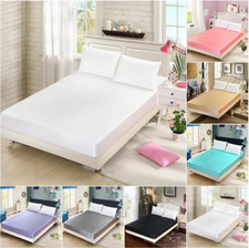 Satin Silk 3Pcs Bedding Set – 40cm Deep Fitted Sheet Double Bed & Pillowcases