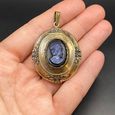Vintage CORO Cameo Locket Blue