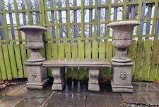 Two Large Classic Vase Urn Planter On Plinth And Straight Bench Stone Garden Dec