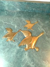 Three Brass Wall Hanging Ducks Geese MCM Graduated Korea Birds Fowl Flying