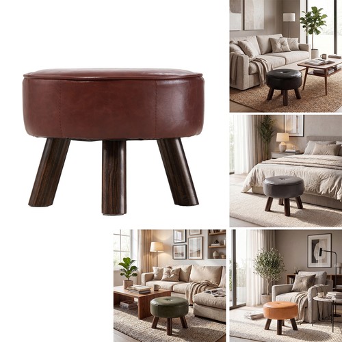 Leather footstool pouffe stool - footstool,