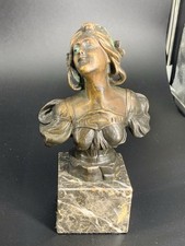 Antique bronze statue woman sculpture Marble Base 5 1/2”