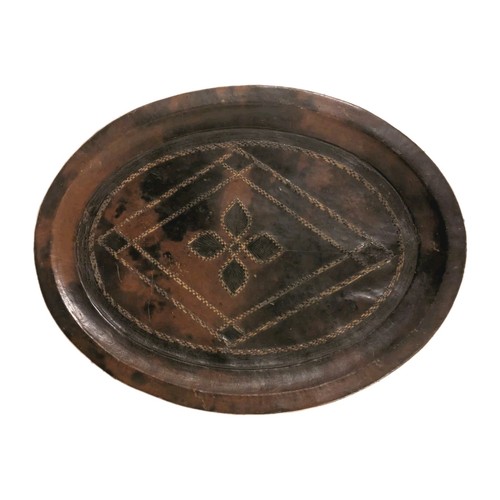Vintage leather oval tray - leather,