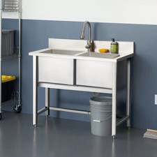 Stainless Steel Commercial Sink Catering Kitchen Deep Double Bowl Drainer Unit