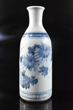 F5730: Japanese Old Imari-ware Blue&White Flower Muffle painting FLOWER VASE