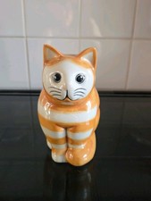 Quail Pottery Ceramics Ginger White Tabby Cat Figurine Marmaduke 6"