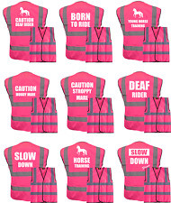 HORSE RIDING HI VIS PINK WHITE TEXT VEST, WAISTCOAT, EQUESTRIAN YOUNG HORSE
