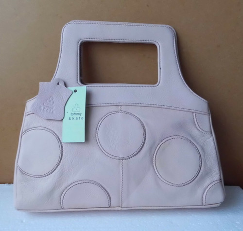Pink leather handbag circle - leather,
