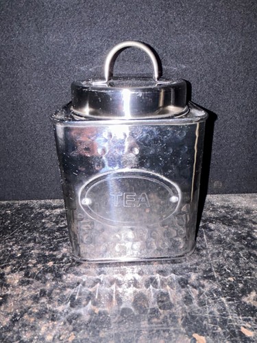 Vintage hammered metal tea - hammered, tin