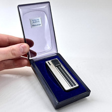Vintage Maruman Slimlite Quartz Cigarette Lighter Boxed Silver Black WORKING