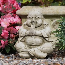 Content Buddha Stone Statue |Reconstituted Oriental Monk Outdoor Garden Ornament