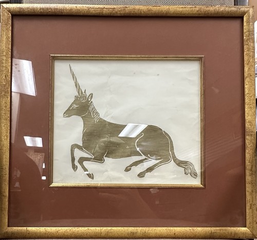 Vintage brass rubbing unicorn - vintage,