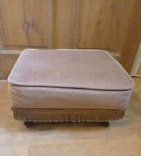 Vintage Footstool Beige Upholstery With Tassels Queen Anne Style Legs Foot Rest 