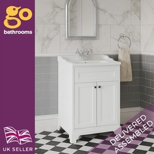White Bathroom Vanity Unit & Basin Sink 600mm Traditional 2 Door Storage Cabinet