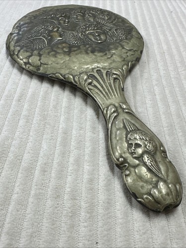 Antique silver hand mirror - silver,