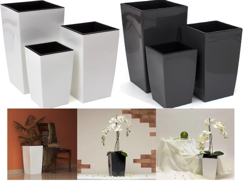 Tall square plant pot - square, glossy