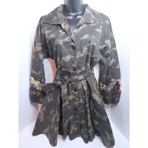 Camo sequin back belted - sequin,
