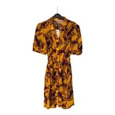 BNWT LK Bennett Size 14 Irenie Mustard Shirt Dress Silk Floral Print Midi 