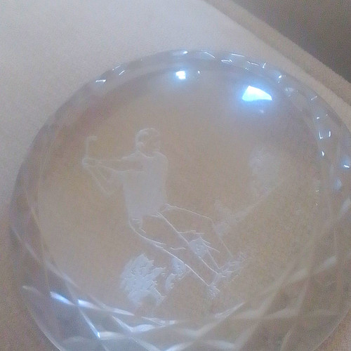 Etched clear glass paperweight - etched,