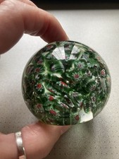 genuine Murano Scrambled Millefiori Art Glass Paperweight 6cm green 80’s w label