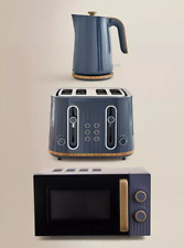 Navy Wood Kettle and 4 Slice Toaster set Scandi And 17L Microwave Set -Brand New