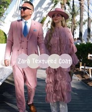 BNWT ZARA PALE PINK TEXTURED LONG COAT SIZE M NO RETURNS 