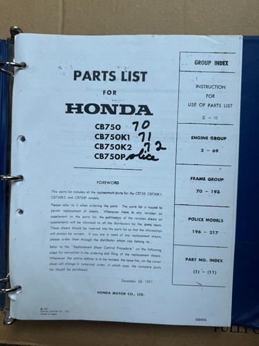 Parts list for - parts, cb750