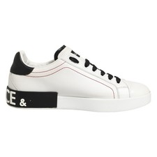 DOLCE & GABBANA Shoes White Black Leather Low Top Sneakers EU39.5 / US6.5 600usd