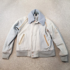 Vintage Adidas Mens Jacket Medium Grey Wool Bomber Coat Quilted Trefoil Firebird