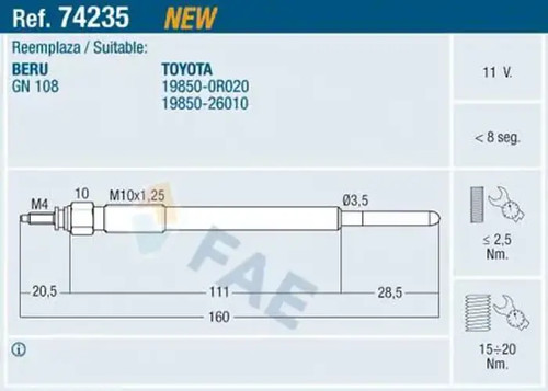 Glow plug 74235 - fae, toyota