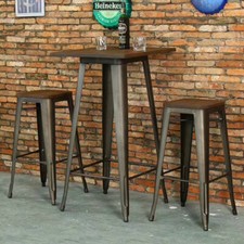 105CM Tall Bar Table Wood Top Metal High Bar Cafe Bistro Industrial Tolix Table