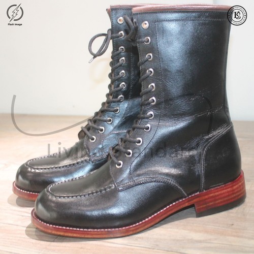 Handmade black military boots