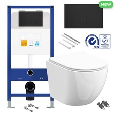 Rimless Wall Hung Toilet Pan & Seat with 1.10m Concealed Cistern Frame WC Unit
